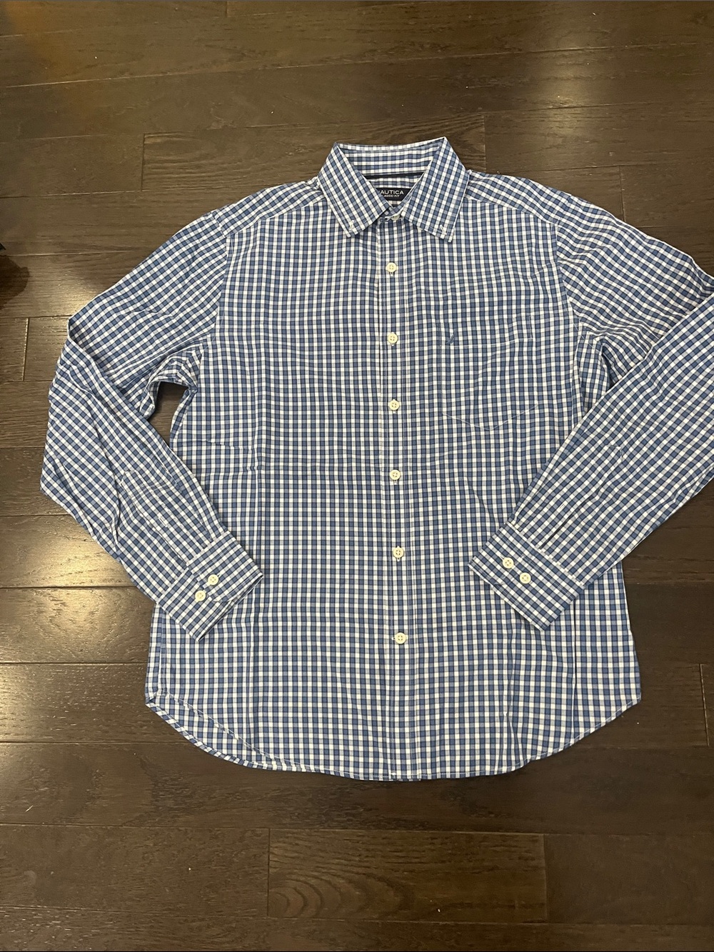 Nautica Blue and White Check Button-Down Dress Shirt